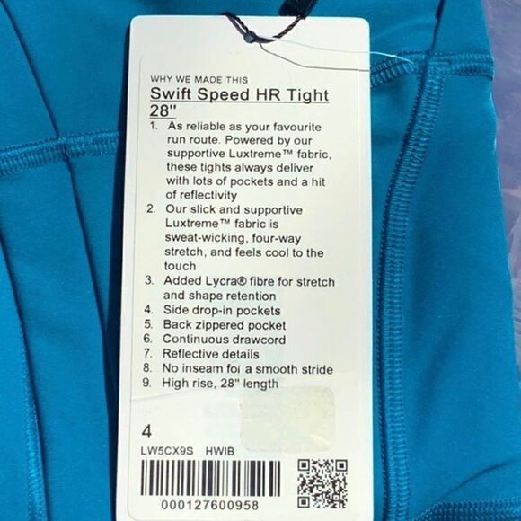 LULULEMON SWIFT SPEED HR TIGHT 28 IN HAWAIIAN BLUE WOMEN’S SIZE 4 LEGGINGS NWT - Picture 8 of 11